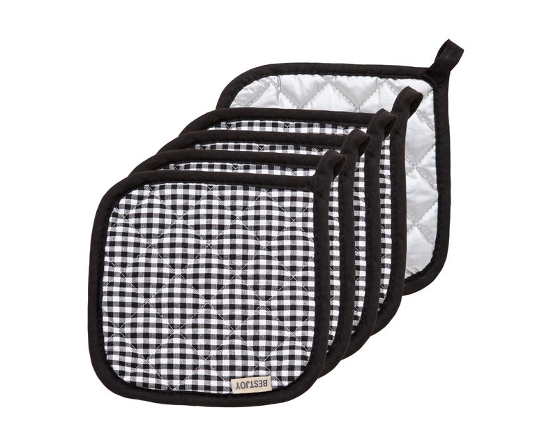 Bestjoy 5 PCS Pot Holders for Kitchen, Cotton Potholers with Great Heat Resistance, Hot Pads, Trivets for Cooking and Baking Black - Image 1
